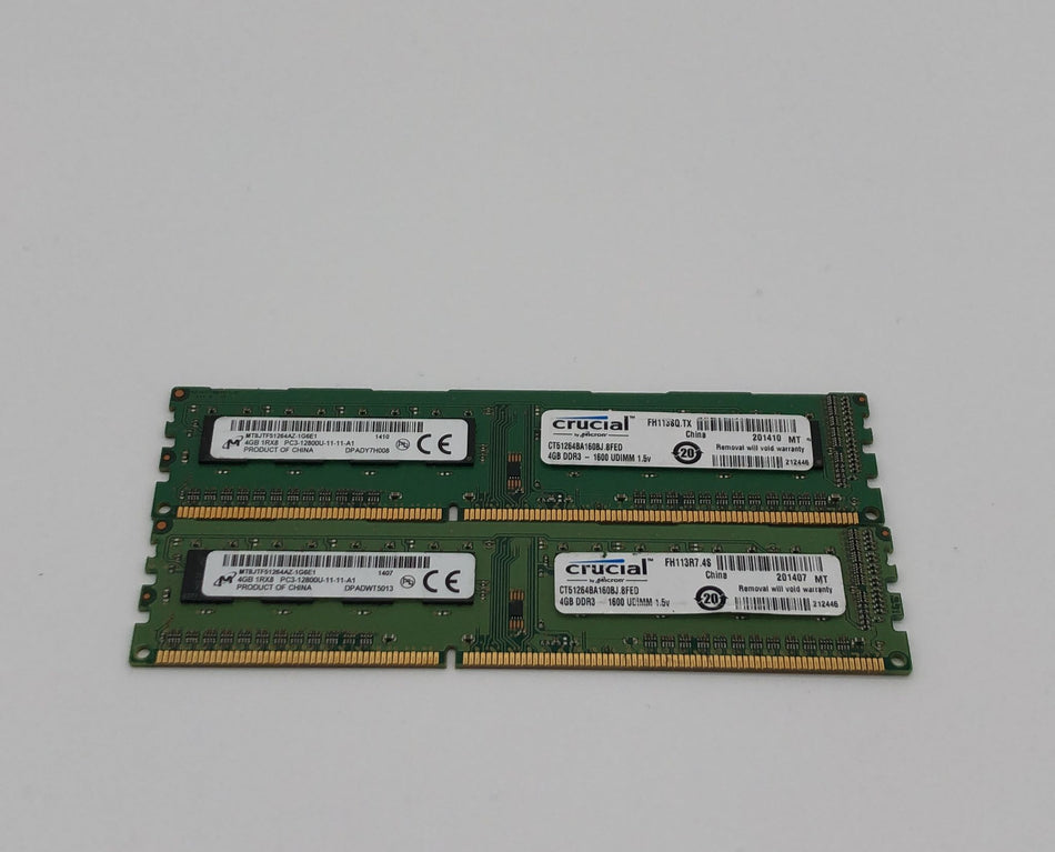 8 GB (2x4GB) DDR3 UDIMM RAM - Crucial CT51264BA160BJ.8FED - DDR3 1600 MHz - PC3-12800U