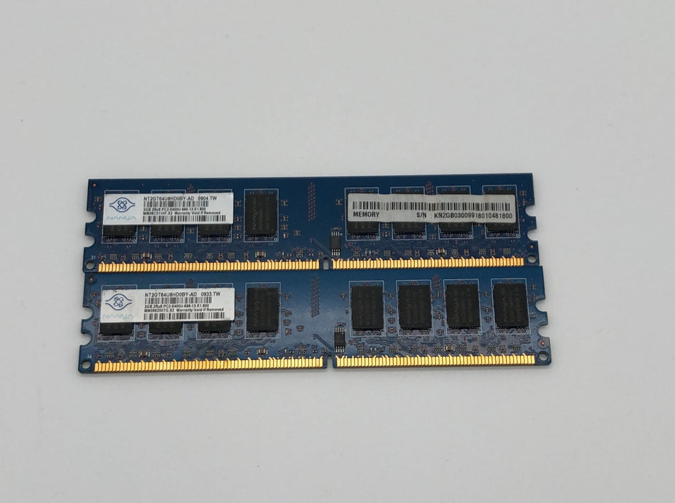 4 GB (2x2GB) DDR2 UDIMM RAM - Nanya NT2GT64U8HD0BY-AD  - DDR2 800 MHz - PC2-6400U