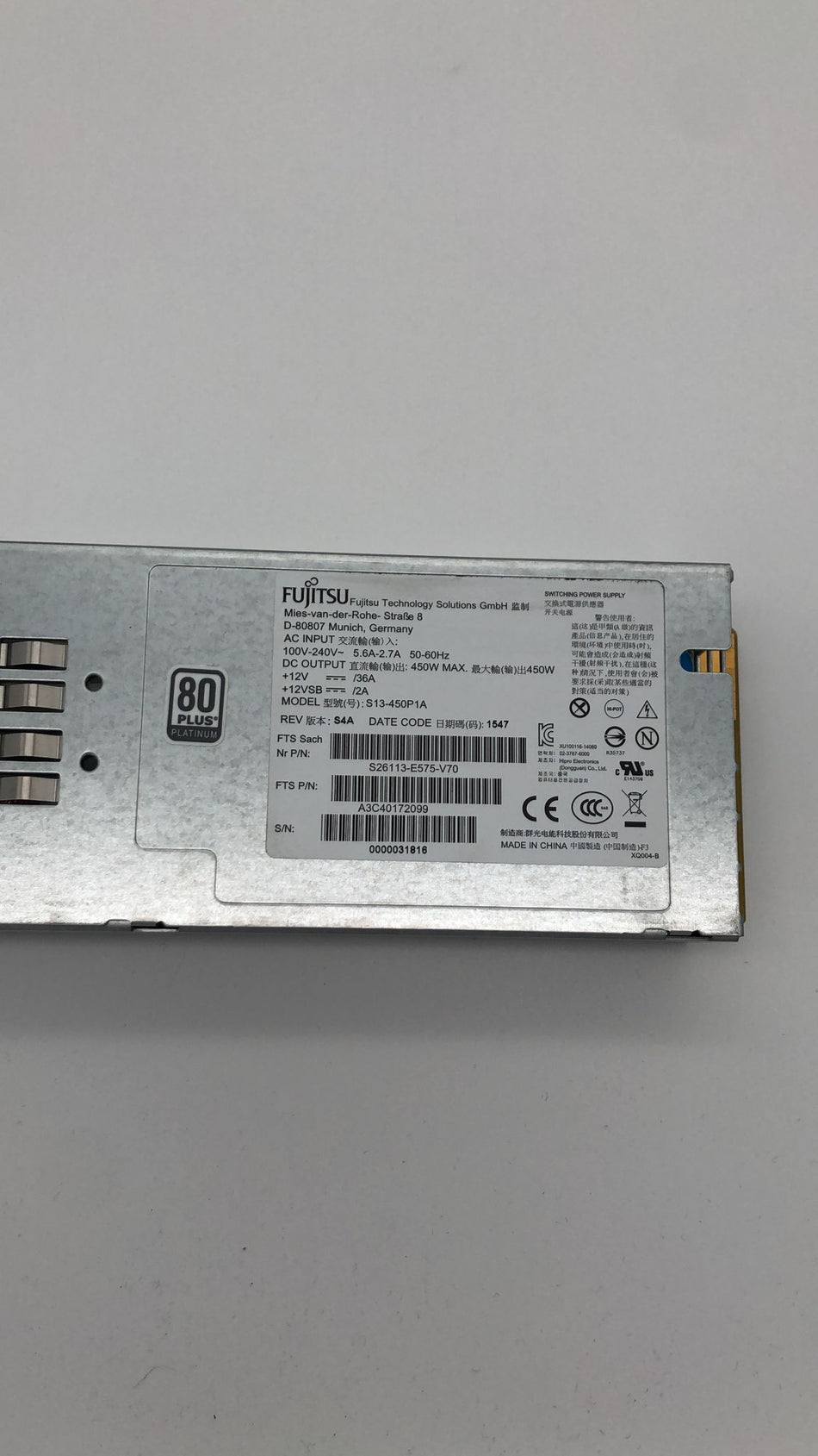 Fujitsu S13-450P1A - 450 Watt Server Netzteil - Primergy RX2540